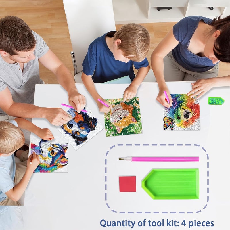 UiSdfuy Diamond Art Kits for Kids,Arts & Crafts for Kid Ages 8-12,Diamond Art for Kids,Gem Art 4 Pack Diamond Painting 6" X 6" (4-Dog) - Image 5